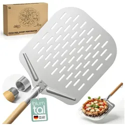 Blumtal Pizzaschieber perforiert 30,5x30,5 cm mit Holzgriff - Praktische Pizzaschaufel aus Anti-Haft Aluminium & Edelstahl, ideal zum sicheren Einschieben und Entnehmen von Pizzen. Der abnehmbare Holzgriff sorgt für einfachen Transport und platzsparendes Verstauen.