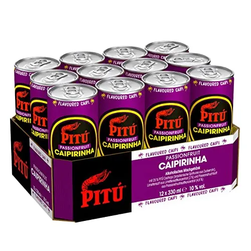 Pitu Caipirinha mit Passionfruit - Fertigcocktail - Cocktail in der 0,33L-Slim-Dose, mit exotischem Maracuja-Geschmack, ohne Farb- und Konservierungsstoffe, perfekt für Party oder Entspannung.