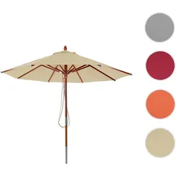 Gastronomie Holz-Sonnenschirm HWC-C57, Gartenschirm, Polyester/Holz 14kg, rund √ò3m Seilzug sto√üsicher ~ creme