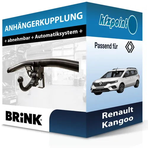 Abnehmbare Brink Anhängerkupplung für Renault Kangoo (2013-2021) - Hochwertige abnehmbare Anhängerkupplung von Brink, ideal für Renault Kangoo, ohne Eintragung in Fahrzeugpapiere, mit einer Anhängelast von 1350 kg.