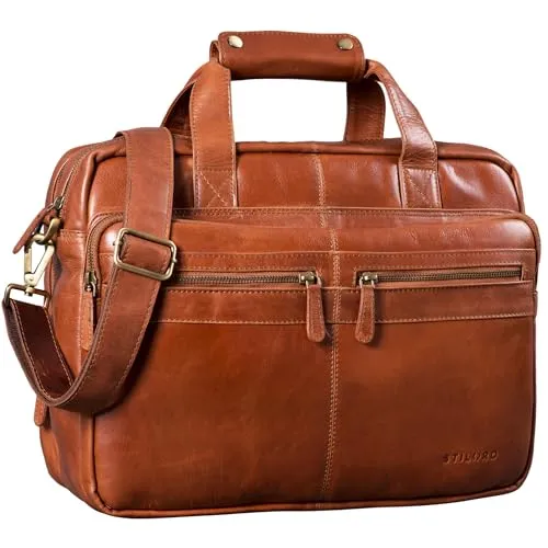 STILORD 'Explorer' Lehrertasche aus Leder – Elegante Aktentasche für Herren und Damen - Aktentasche aus hochwertigem Büffelleder im Vintage Design | ideal für 15.6 Zoll Laptops mit cleverer Dreifachtrennung und 10 Fächern für optimale Organisation