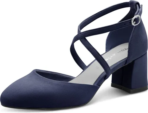 Tamaris Damen Pumps 1-22438-46 mit gekreuzten Riemen, Größe 38, Blau - Elegante offene Pumps mit Blockabsatz und TOUCHit-Fußbett für optimalen Komfort. Ideal für Business und festliche Anlässe – kombinierbar mit verschiedenen Outfits.
