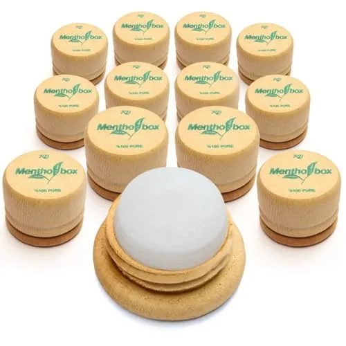 Mentholbox Mentholstein, Menthol Box, Migräne, erfrischende und kühlende Menthol-Macaron, zum Bestreichen von Stirn und Nacken, Menthol Spa Massage, reines Kristall-Menthol (12x6g)