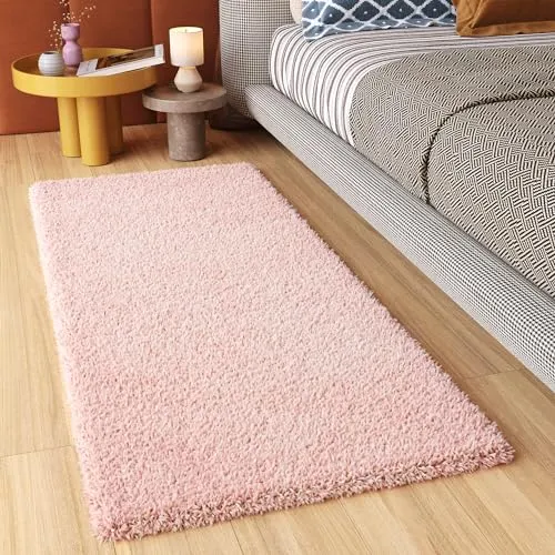 TAPISO Essence Teppich Läufer Flur Brücke Shaggy Hochflor Langflor Rosa Einfarbig Weich Modern Design Korridor Schlafzimmer ÖKOTEX 70 x 150 cm