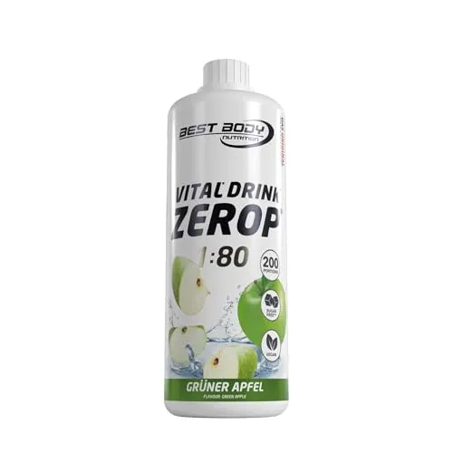 Best Body Nutrition ZEROP Vital Zuckerfreies Getränkekonzentrat Sirup Grüner Apfel Ohne Aspartam 1 L ergibt 80 L Getränk Fitness Drink mit Vitaminen B1 B6 Niacin Kalorienarm Wassersprudler