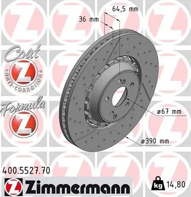 ZIMMERMANN Bremsscheibe für MERCEDES-BENZ 400.5527.70 - Autoteile - Hochwertige, belüftete und geschlitzte Bremsscheibe mit ECE R90 Prüfzertifikat für optimale Bremsleistung und Sicherheit.