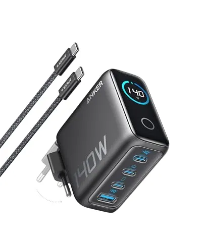 140W USB C Ladegerät, Anker Laptop Ladegerät, 4-Port Multi-Geräte Schnellladeleistung, Fortschrittliches GaN Netzteil, Touch Control, Kompatibel mit MacBook, iPhone 16/15/14, Samsung, Pixel und mehr
