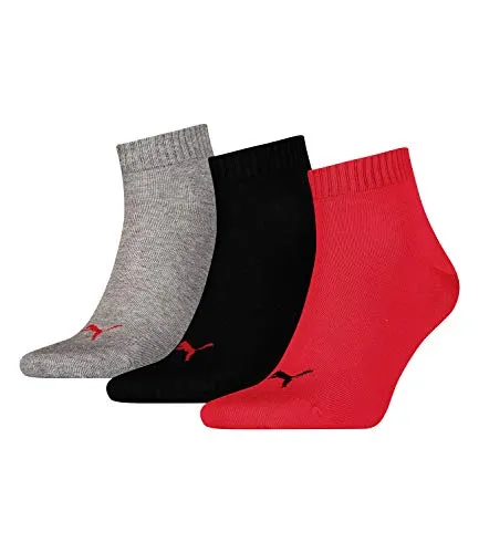 PUMA Unisex Plain 3P Quarter Socke, Mehrfarbig (Black/Red), 39-42