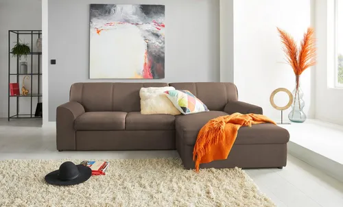 DOMO collection Ecksofa Topper, elegant und zeitlos, kompaktes Stellmaß 245/155cm, L-Form, mit Recamiere, wahlweise mit Schlaffunktion
