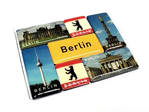 Magnet-Set Berlin, 7-teilig, Hauptstadt Souvenir mit Sieben dekorativen Mini-Magneten, Gesamtgröße ca. 7,5 x 9 cm