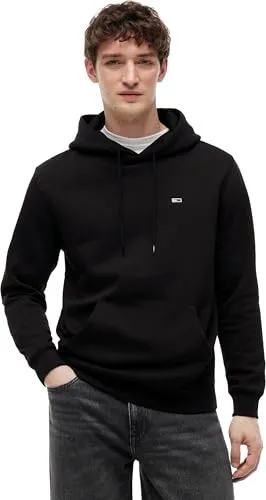 Tommy Jeans Herren Hoodie Regular Fit Flag Fleece, Schwarz (Black), XL - Kapuzenpullover für Herren mit geteilter Kängurutasche und Kordelzug, ideal für lässige Outfits und bequemes Tragen.