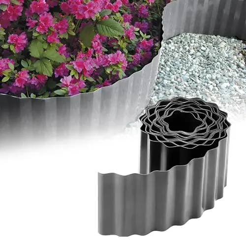 GARDENIX Rasenkante Kunststoff 9m, Höhe 20 cm - Beeteinfassung Gewellte für Blumenbeet - Beetumrandung Kunststoff Grau, Beetbegrenzung, Flexibel, Wetterbeständig, Einfache Montage