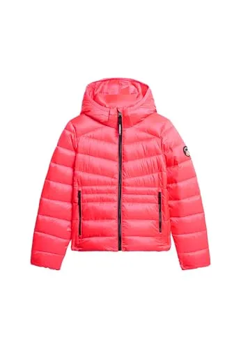 Superdry Damen Wattierte Fuji Steppjacke mit Kapuze – Hyper Feuer Pink - Funktionsjacke in schmaler Passform, leicht wattiert und dauerhaft wasserabweisend, ideal für stilbewusste Frauen, die auch bei schlechtem Wetter trendy bleiben möchten.