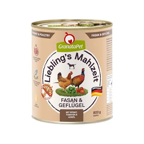 GranataPet Liebling's Mahlzeit Fasan & Geflügel, Nassfutter für Hunde, Hundefutter ohne Getreide & ohne Zuckerzusätze, Alleinfuttermittel, 6 x 800 g