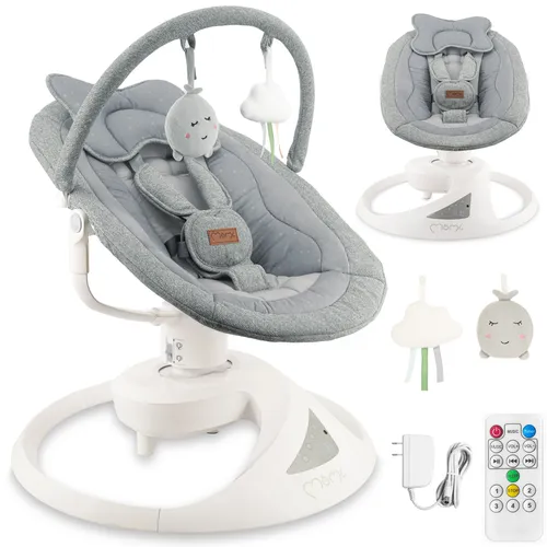 MoMi PEARL Babywippe – 360° drehbar mit Bluetooth und 2 Schaukelmodi - Moderne Babywippe mit Bluetooth, 360° Sitzdrehung und 2 Schaukelmodi für individuellen Komfort. Ideal für entspannte Momente und Unterhaltung für Ihr Baby.