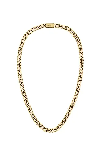 BOSS Jewelry Gliederhalskette für Herren - Kollektion CHAIN FOR HIM in Gelbgold - Elegante Panzer-Halskette aus Edelstahl mit hell-gelbgoldener IP-Beschichtung, 61 cm lang, mit graviertem BOSS Jewelry Logo und sicherem magnetischem Verschluss.