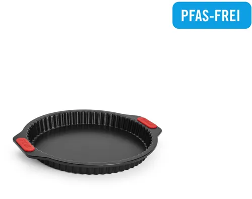 Woll Bakeware Quiche- und Tarteform Ø 26 cm - Quiche-Pfannen mit herausnehmbarem Boden, hitzebeständigen Silikongriffen und zweilagiger Antihaftbeschichtung für müheloses Backen und leichtes Entnehmen.
