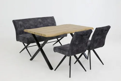 HELA Drehstuhl PORTO (Set, 4 St), 360° drehbar, Vintage Velvet Optik - Küchen- und Esszimmerstuhl mit Tragegriff für einfachen Transport. Die bequeme Polsterung und die stabile Metallkonstruktion sorgen für Komfort und Langlebigkeit. Perfekt für stilvolle Wohnräume.