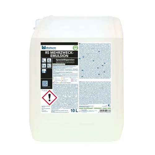 Dreiturm Bodenpflege 4633, RS Mehrzweckemulsion, 10 Liter - Diverse D - Schützt und pflegt alle Hartböden, ideal für Sporthallen, mit Gleitschutz und für maschinelles Polieren geeignet. Made in Germany.