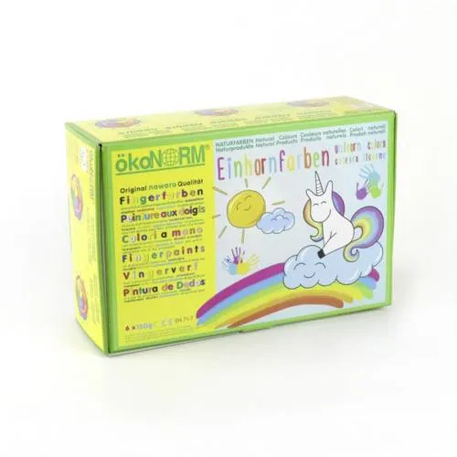 ÖkoNorm Fingerfarben nawaro Einhorn 6er Set - Schreibutensilien mit einzigartigem Farbmix, ideal für kreative Kinder ab 3 Jahren. Die Einhornfarben lassen die Fantasie sprudeln und bringen Farbe ins Spiel.
