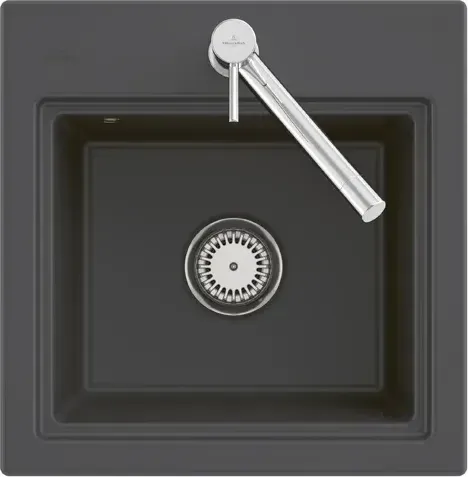 Villeroy & Boch Küchenspülbecken „Subway Style“ 50 S flat - Hochwertige flächenbündige Spüle in Stone White, ideal für moderne Küchen, inklusive Ablaufgarnitur und Abtropfgitter, Maße: 500 × 510 × 220 mm.