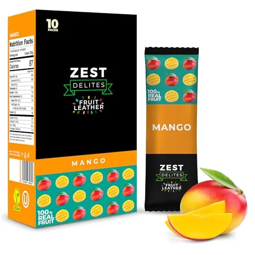 Zest Delites Fruchtriegel, Apple-Basiert Gesunde Snacks, Glutenfreie Süßigkeiten, Vegane Süßigkeiten Ohne Zusatz von Zucker, Low Calorie, Mango 25g x 10