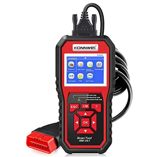 KONNWEI OBD2 Diagnosegerät KW850 - OBD-II Diagnosewerkzeug für Benzin- und Diesel-Fahrzeuge, unterstützt alle OBDII Protokolle und ermöglicht das Zurücksetzen von Motorwarnlampen mit lebenslangen kostenlosen Software-Updates.