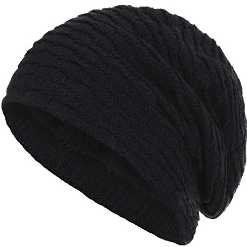 Compagno Wintermütze warm gefütterte Mütze Wabenmuster Beanie meliert Einheitsgröße, Farbe:Schwarz
