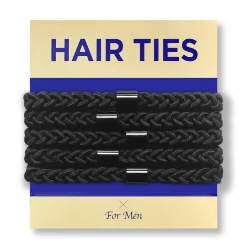 HAVHAF Geflochtene Herren -Haargummis für Männer 5 Stück – für Brötchen, lockiges, dickes, dichtes Haar, haarschmuck, haarband, elastische Haargummi für Männer | Kein Schaden Knitterbruch Schwarz