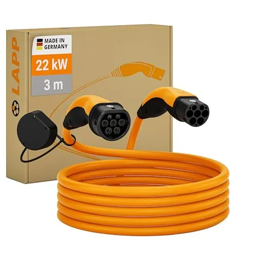 LAPP Type 2 Charging Cable - 22 kW, 3 m, orange - Wallboxen - 32 A, 3 Phasen, ideal für das Laden von Hybrid- und Elektroautos mit Type 2 Anschluss, für einfaches Laden zu Hause oder unterwegs.