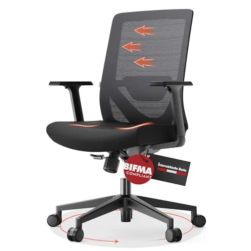 Yaasa Chair Lite Bürostuhl Ergonomisch, Schwarz – Verstellbarer Schreibtischstuhl für optimale Körperhaltung - Bürostuhl mit anpassbarer Rückenlehne und Lordosenstütze für individuellen Komfort. Ideal für lange Sitzzeiten dank atmungsaktiven Materialien und flexibler Sitzhöhe.