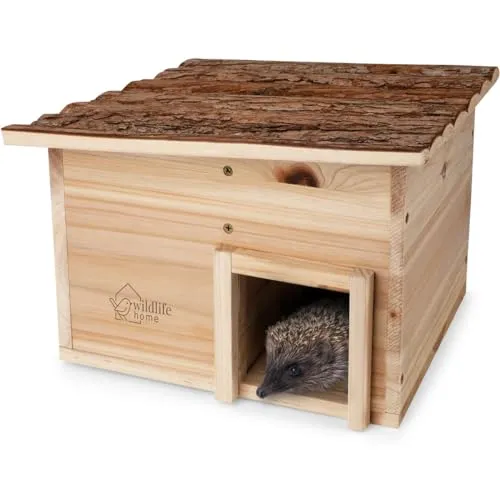 wildlife home Igelhaus - Winterfestes Holz-Igelquartier mit Rindendach - Igelhäuser: Wetterfestes Igelhaus aus unbehandeltem Kiefernholz mit sicherem Labyrinth-Eingang für optimalen Schutz während des Winterschlafs.