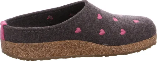 Haflinger Damen Pantoffel Grizzly Cuoricini 741031 - Grau, Größe 38 EU - Bequeme Hausschuhe aus 100% Schurwolle mit anatomischem Korkfußbett für optimalen Tragekomfort und Wärme, ideal für gemütliche Stunden zu Hause.