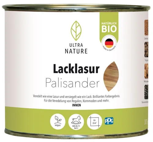 ULTRA NATURE Lacklasur 0,375L, Palisander Holzlack Holzlasur Möbellack