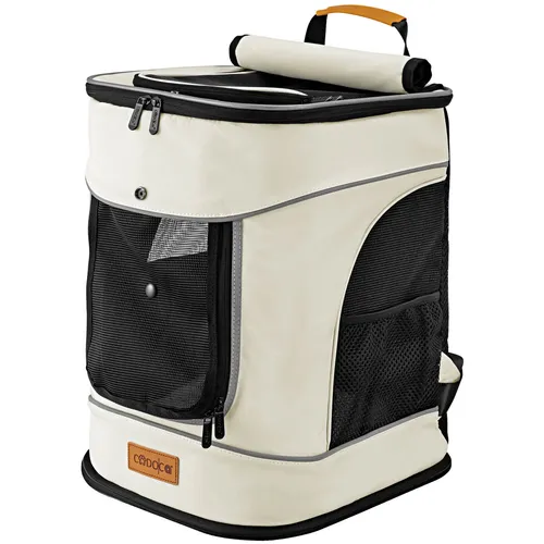 Cadoca Tiertransporttasche Rucksack für Hunde und Katzen - Tier-Transporttasche bis 20 kg, bequem als Rucksack tragbar, ideal für Reisen mit Haustieren, in stilvollem Beige.