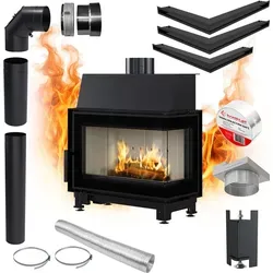 Rechter Luftkamin-Einsatz KRATKI SIMPLE 6kW - Modernes Design mit Eco Rekuperation - Moderner Eckkamin mit eleganter BS-Tür, ideal für offene Räume. Hohe Energieeffizienz durch optimierte Verbrennung und einfache Luftregulierung. Perfekt für stilvolle Innenräume.