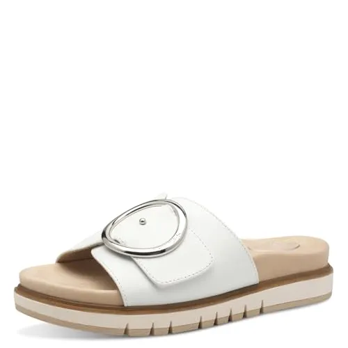 Tamaris COMFORT Pantolette Sandale weiß 37 EU - Pantoletten in Größe 37 EU mit 2,5 cm Absatzhöhe, aus hochwertigem Leder und Textil. Ideal für komfortables Tragen im Alltag.
