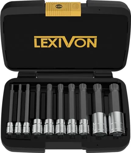 LEXIVON XZN extra lang 4 Zoll vielzahn satz, Größen: M4 M5 M6 M8 M9 M10 M12 M14 M16 M18 I 10 tlg, Drive Größe: 1/4", 3/8", 1/2" (LX-145L)