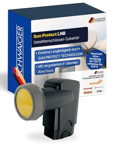 Schwaiger 714371 Universal-Quad-LNB für 4 Teilnehmer - LNBs mit herausziehbarer Wetterschutzabdeckung, ideal für bis zu 4 Teilnehmer und extrem temperaturbeständig bis 220°C für zuverlässige Leistung.