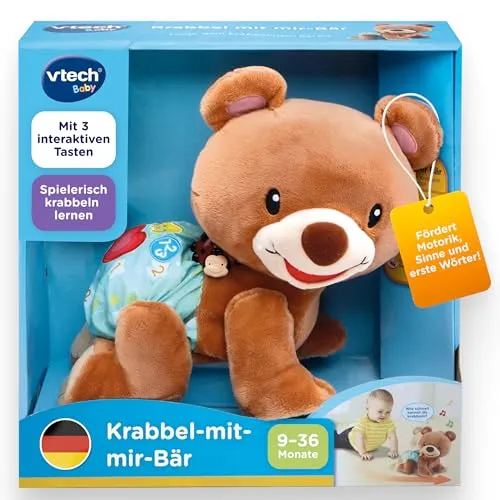 VTech Baby Krabbel-mit-mir-Bär - Interaktives Plüschtier für 9-36 Monate, fördert Motorik und Sprachentwicklung mit Musik und Farben