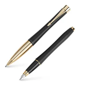 Parker Schreibset Urban Muted Black G.C. - Füller und Kugelschreiber im mattschwarzen Hochglanzlack-Look, hochwertiges Geschenkset mit goldenen Zierteilen und dokumentenechter Tinte