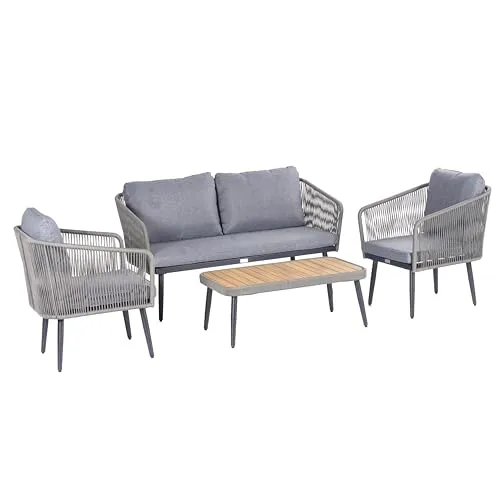 ESTEXO Gartenmöbel Set - Moderne Sitzgruppe in Rope-Optik - Essset für die Terrasse: Stilvolles Gartenset aus Sofa, Stühlen und Tisch mit höhenverstellbaren Füßen für optimale Stabilität und modernes Design in Seil-Optik.