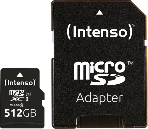 Intenso Premium microSDXC 512GB Class 10 UHS-I - Extrem schnelle Speicherkarte mit SD-Adapter, wasserfest und ideal für hochwertige Smartphones und Tablets