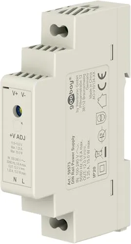 Goobay 59573 Hutschienen Netzteil 12V Trafo ideal zum Betrieb von Überwachungs- und Zugangssystemen/Klingeltrafo 12V / Türsprechanlage/Klingelanlage/DIN Rail 1,25A und 15W
