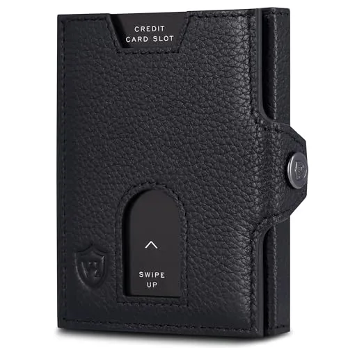 VON HEESEN Slim Wallet mit XL Münzfach & RFID Schutz - Leder Geldbörse Herren klein - Mini Geldbeutel Damen Portmonee - Kartenetui Echtleder Karten Portemonnaie - Kreditkartenetui Schwarz