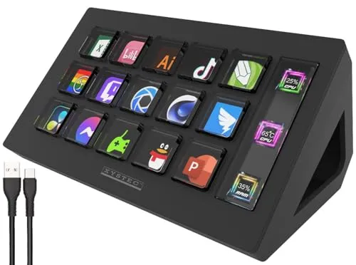 Xystec Software-Controller: Stream-Controller mit 15 LCD-Display-Tasten, Office & Gaming, schwarz (Monitor-Controller, Shortcut Controller, All in One PC)