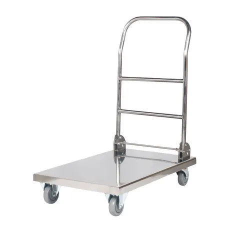 Royal Catering RCFT-1 Edelstahl Transportwagen - Transportwagen für bis zu 330 kg, ideal für Gastronomie und Lieferdienste. Robuste Edelstahlkonstruktion und klappbarer Handgriff für platzsparenden Transport.
