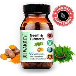 DR WAKDE'S Neem & Kurkuma Kapseln | 60 Vegi Caps - Natürliche Ayurveda-Wellness - Nahrungsergänzungsmittel mit 100% reinen Kräutern aus Neem und Kurkuma, vegan und ohne Zusätze. Ideal zur Unterstützung Ihrer Gesundheit und einfach in die tägliche Ernährung integrierbar.