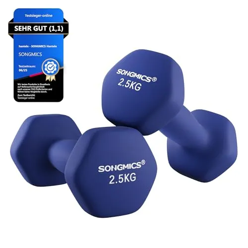 SONGMICS 2er-Set Hanteln 2 x 2,5 kg - Rutschfeste Gymnastikhanteln für effektives Krafttraining - Hanteln mit hochwertiger Neopren-Beschichtung für sicheren Grip und effektives Training. Ideal für Zuhause und Fitnessstudio.
