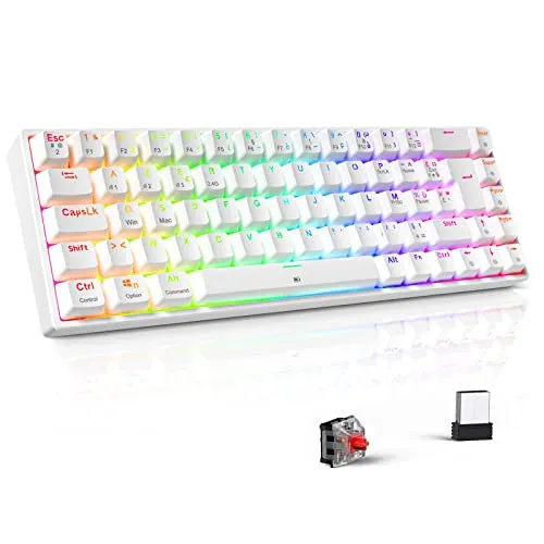 TECURS Kabellose Mechanische Gaming Tastatur MK208 - Zubehör für PC mit Dual-Mode-Drehknopf für nahtlosen Wechsel zwischen Büro- und Gaming-Modus, 20 Lichtmodi und ergonomischem Design für maximalen Schreibkomfort.